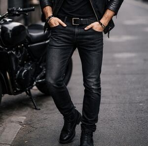 PRPS Black Jeans Mens 36 Slim Straight Moto Biker Distressed Denim